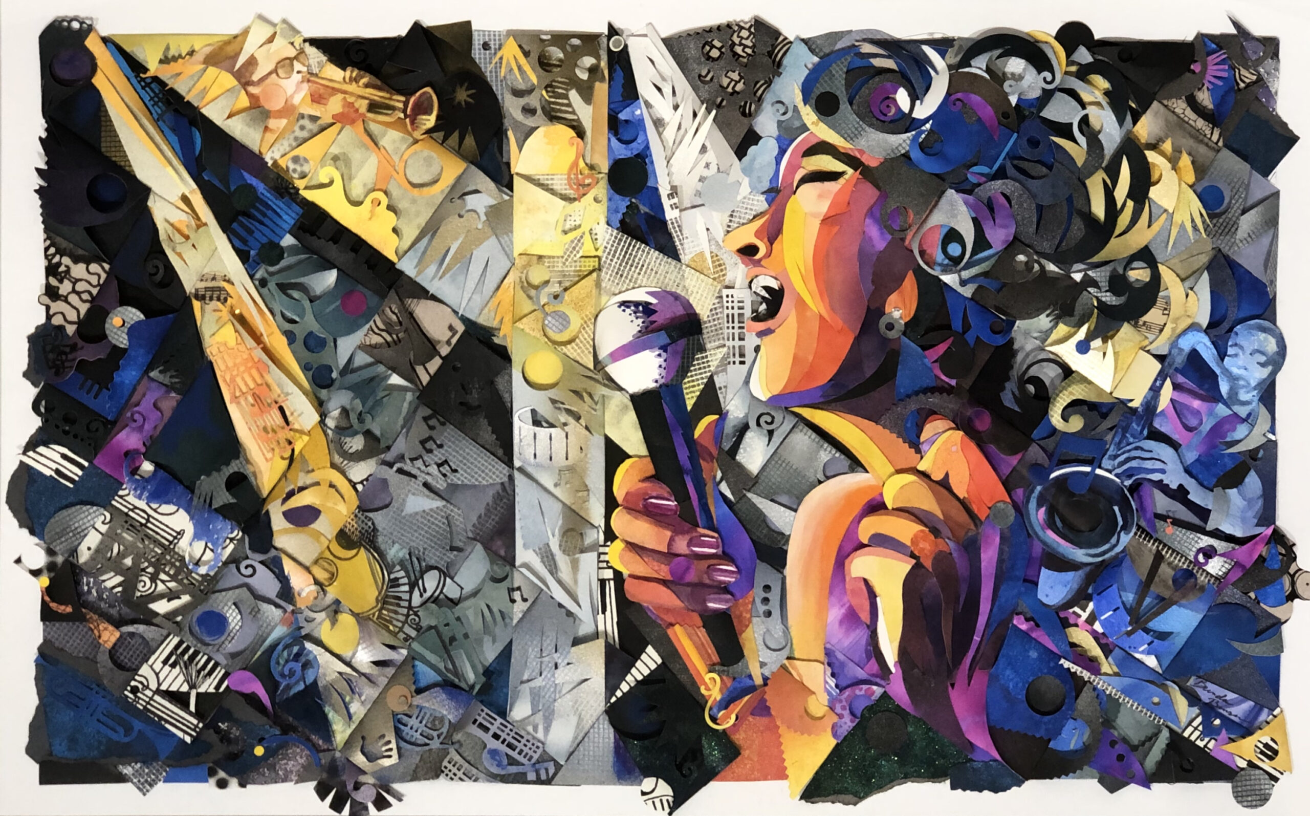 Third Place 2020 MSOLL Cool Jazz by Brenda Benson, mixed media collage, 2020