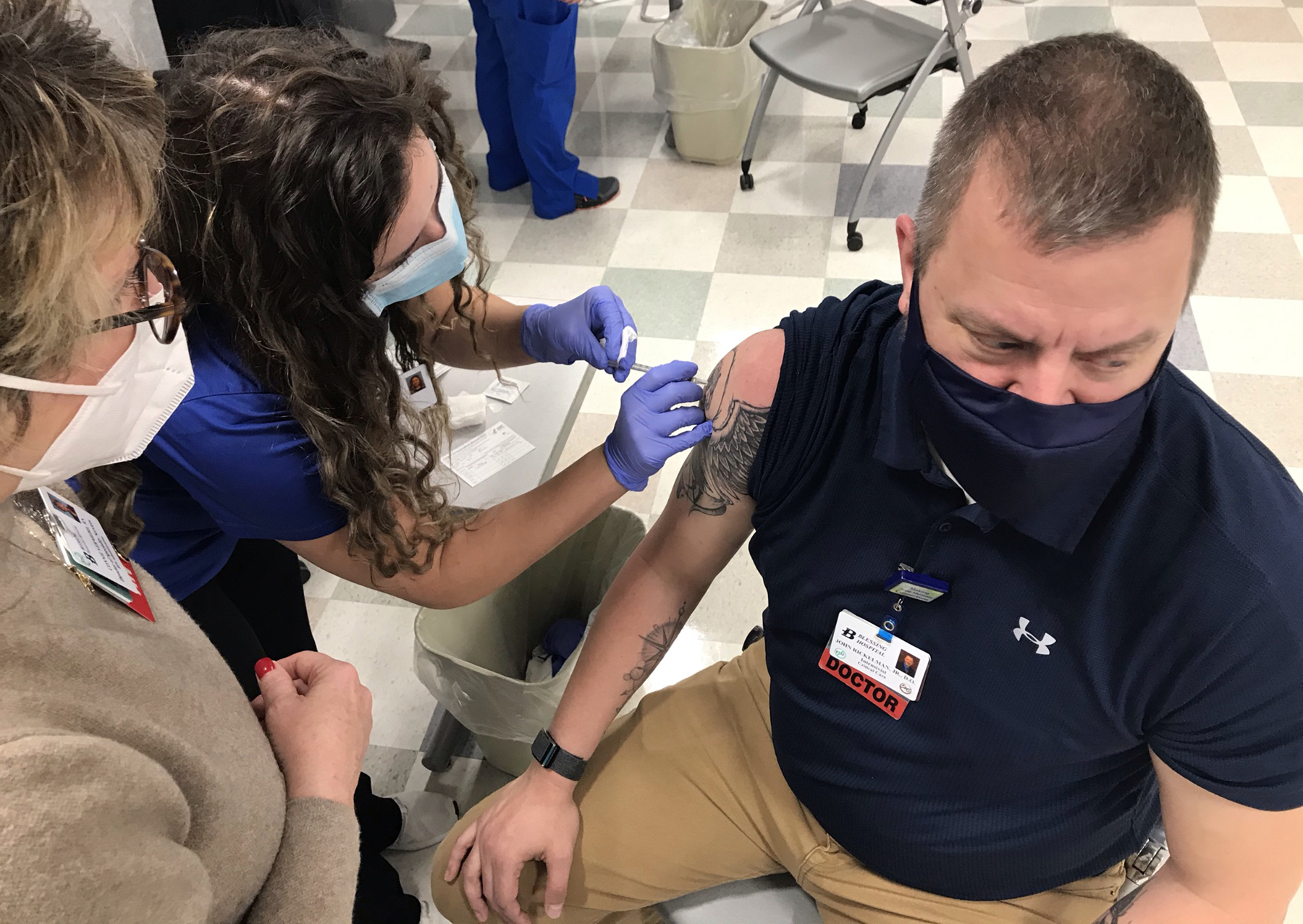 Blessing Hospital Intensivist Dr John Rickelman receives a COVID vaccine on December 23 2020