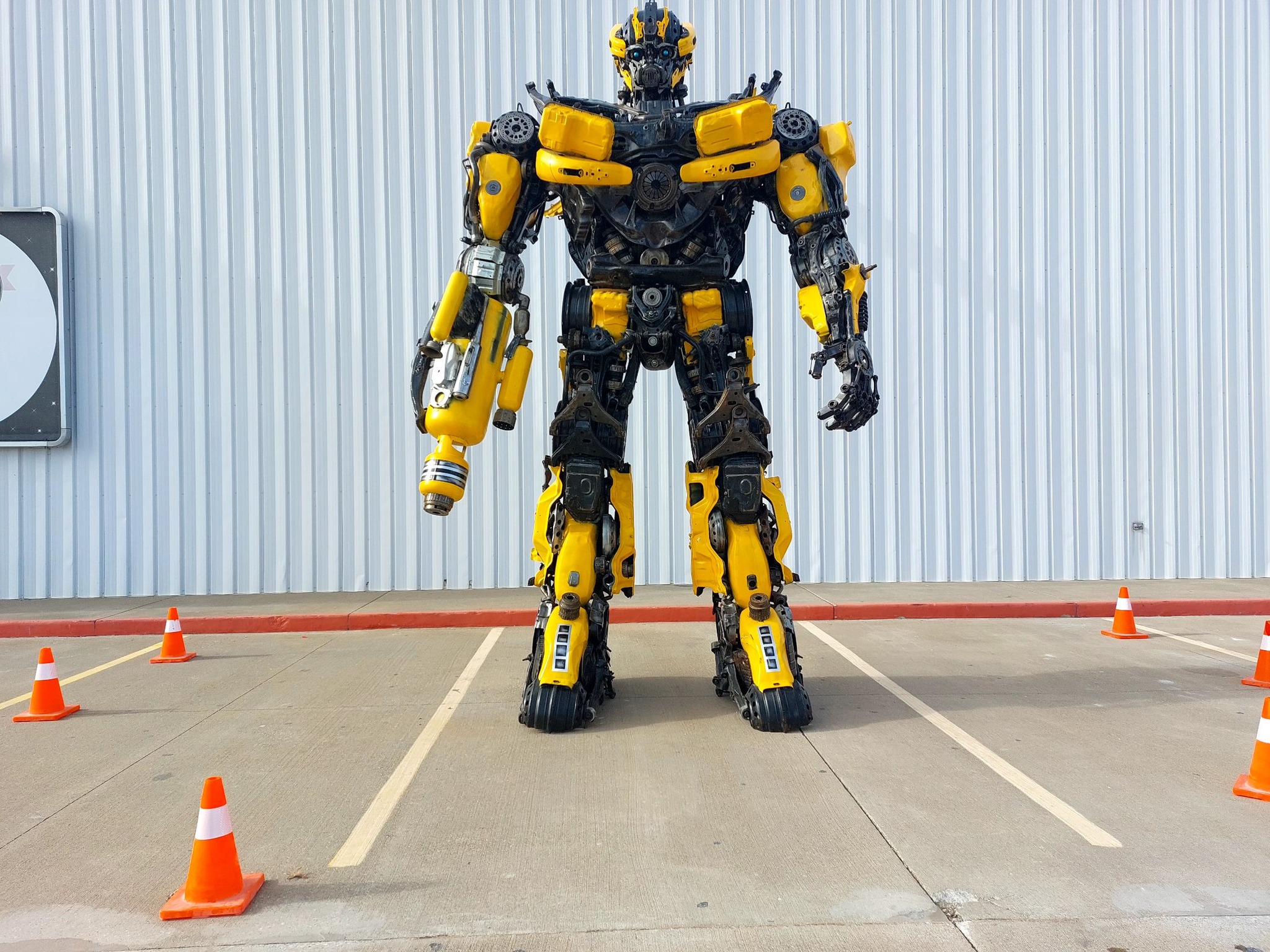 This 16-foot Transformer, Bumblebee, is on one side of the entrance of the Fireworks Superstore, while Optimus Prime is on the other side.