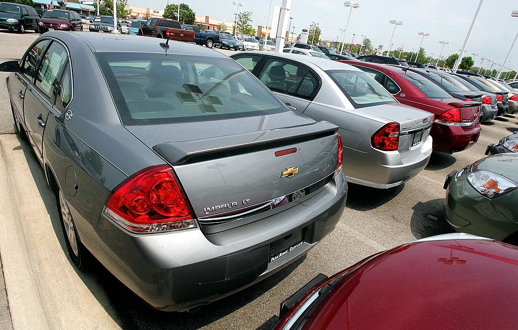 PARK RIDGE, IL - MAY 24: New Chevrolet Impala cars are seen at Bredemann Chevrolet May 24, 2006 in Park Ridge, Illinois. General Motors has offered gas reimbursement for automobiles purchased in Florida and California before July 5, for gas prices above $1.99 per gallon, and will credit the customer for the additional cost. The Chevrolet Impala is one of the vehicles. (Photo by Tim Boyle/Getty Images)