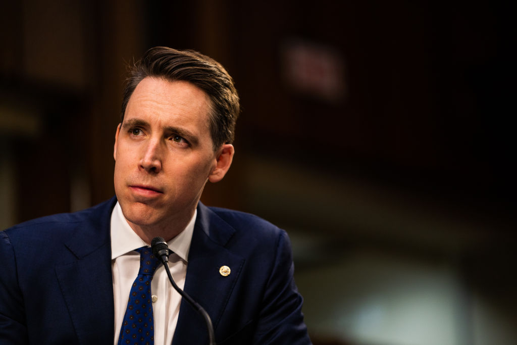 WASHINGTON, DC - FEBRUARY 22: U.S. Sen. Josh Hawley (R-MO) speaks during U.S. Attorney General nominee Merrick Garland's confirmation hearing in the Senate Judiciary Committee on Capitol Hill on February 22, 2021 in Washington, DC. Garland was previously the Chief Judge on the U.S. Court of Appeals for the D.C. Circuit and former President Barack Obama's nominee for the Supreme Court. (Photo by Demetrius Freeman-Pool/Getty Images)