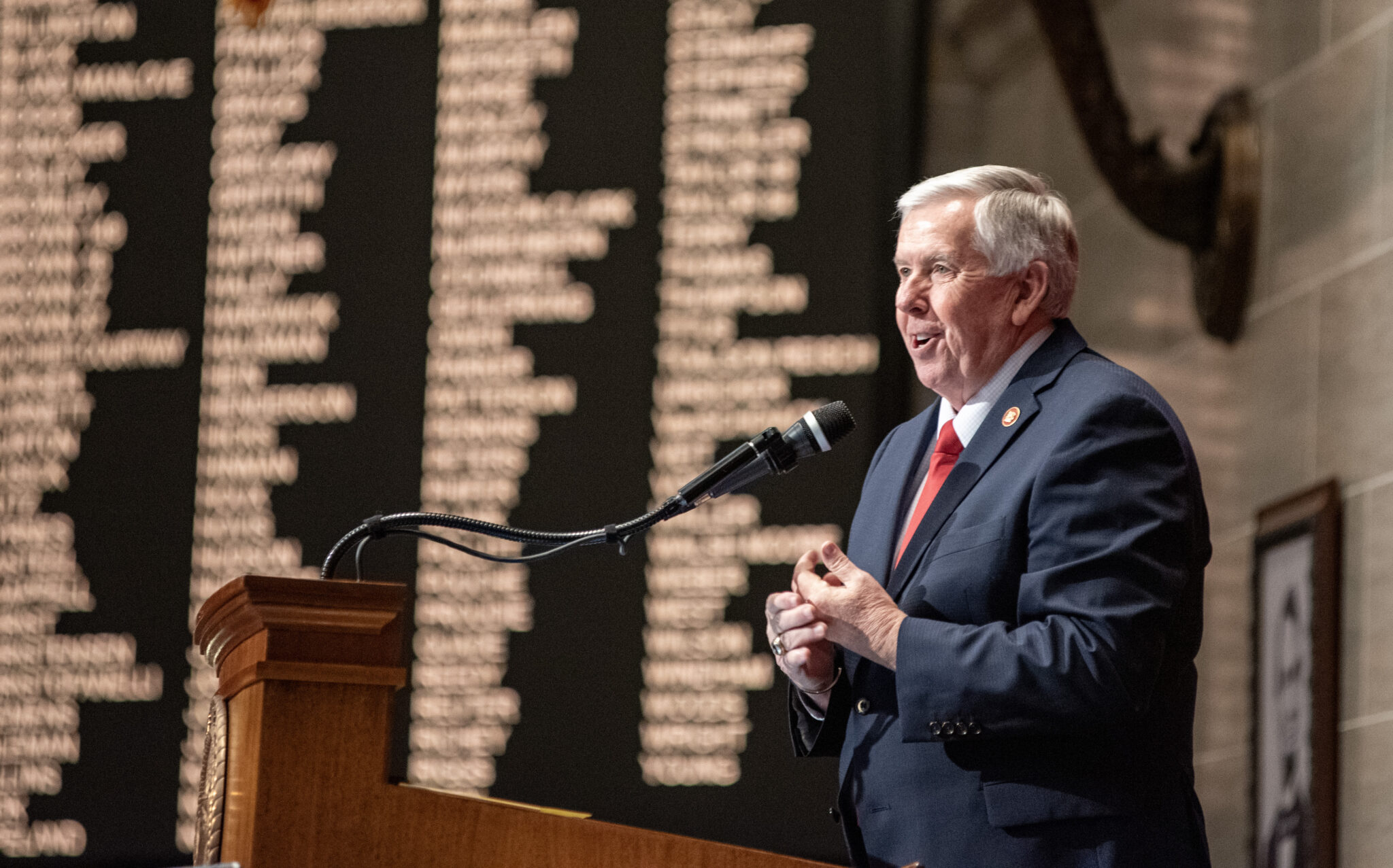 Missouri Gov. Mike Parson begins the annual State of the State speech on the House floor Wednesday (Annelise Hanshaw/Missouri Independent).