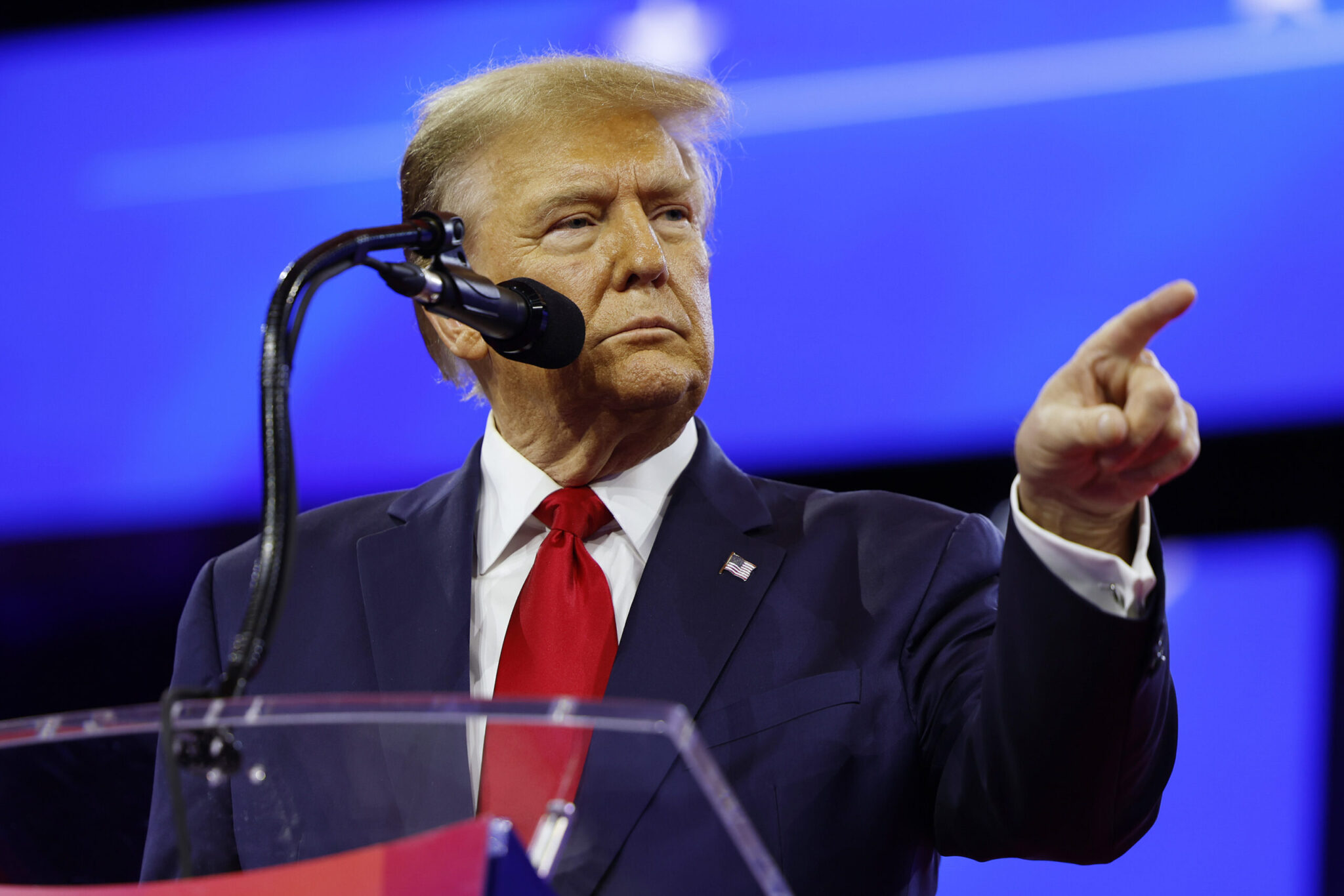 NATIONAL HARBOR, MARYLAND - FEBRUARY 24: Republican presidential candidate and former U.S. President Donald Trump speaks at the Conservative Political Action Conference (CPAC) at the Gaylord National Resort Hotel And Convention Center on February 24, 2024 in National Harbor, Maryland.  Attendees descended upon the hotel outside of Washington DC to participate in the four-day annual conference and hear from conservative speakers from around the world who range from journalists, U.S. lawmakers, international leaders and businessmen. (Photo by Anna Moneymaker/Getty Images)