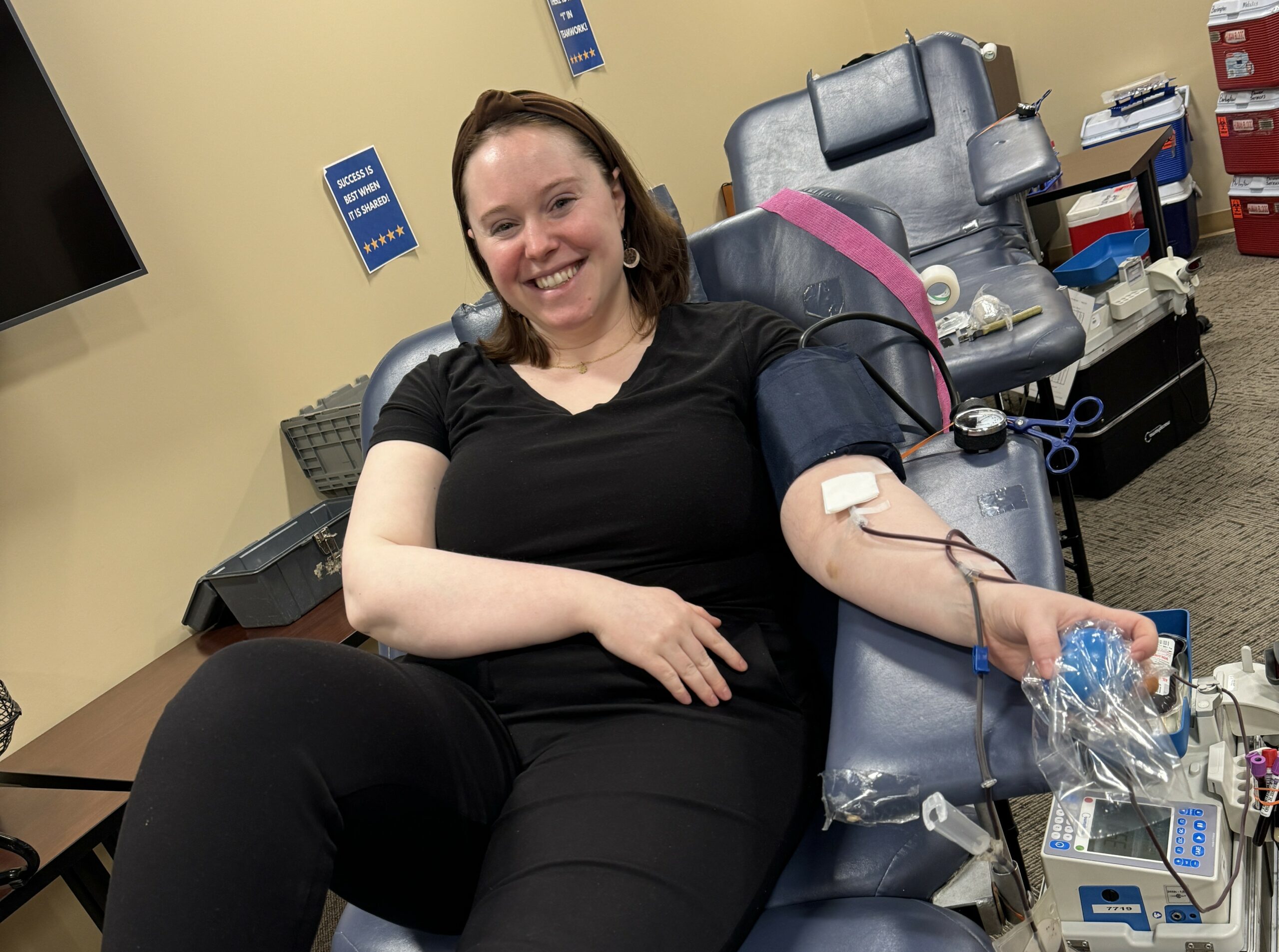 Justina Lichner donates blood at a recent ImpactLife Blood drive at Memorial Hospital in Carthage, Illinois