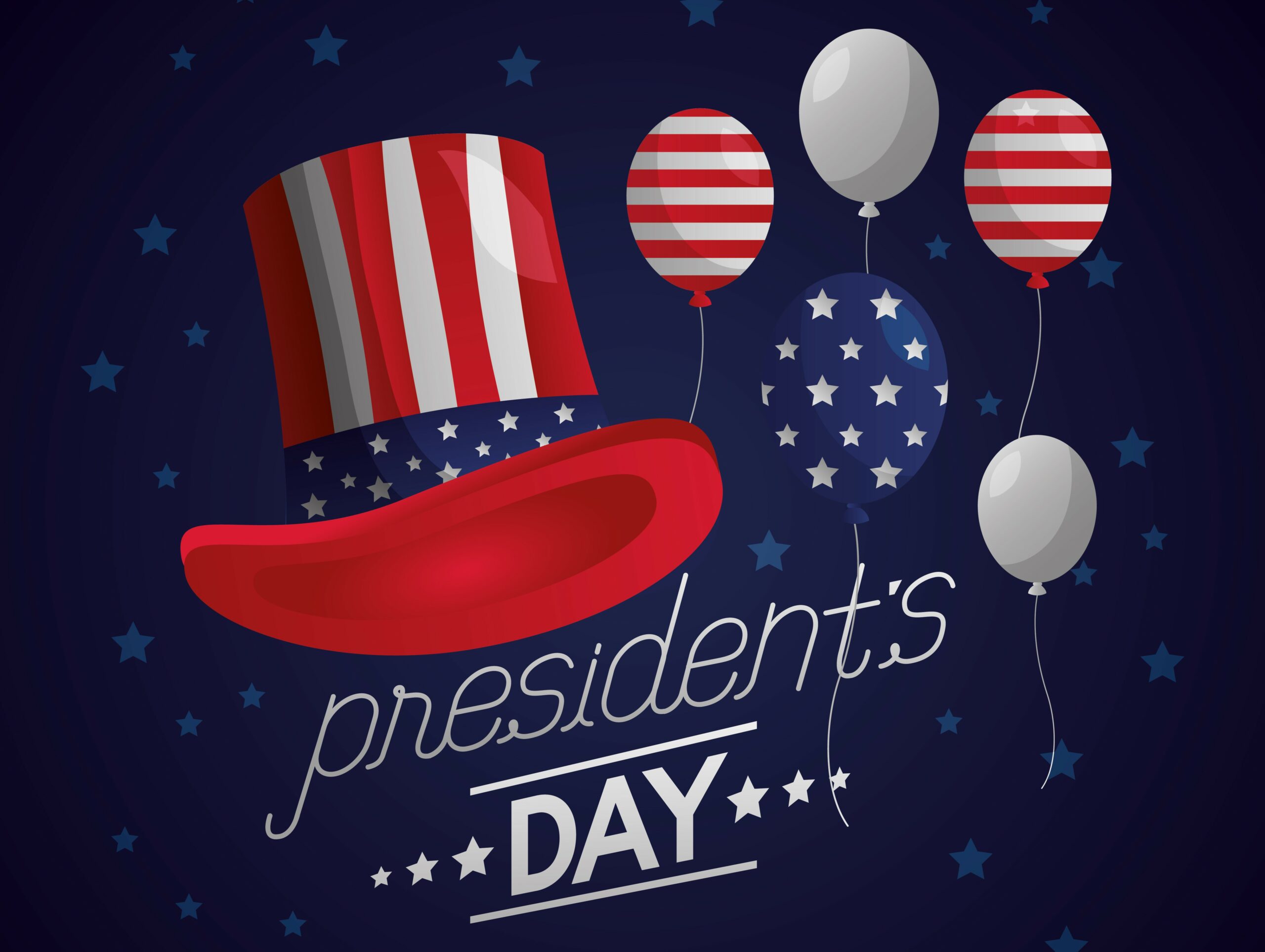 traditional hat balloons celebrate happy presidents day vector illustration